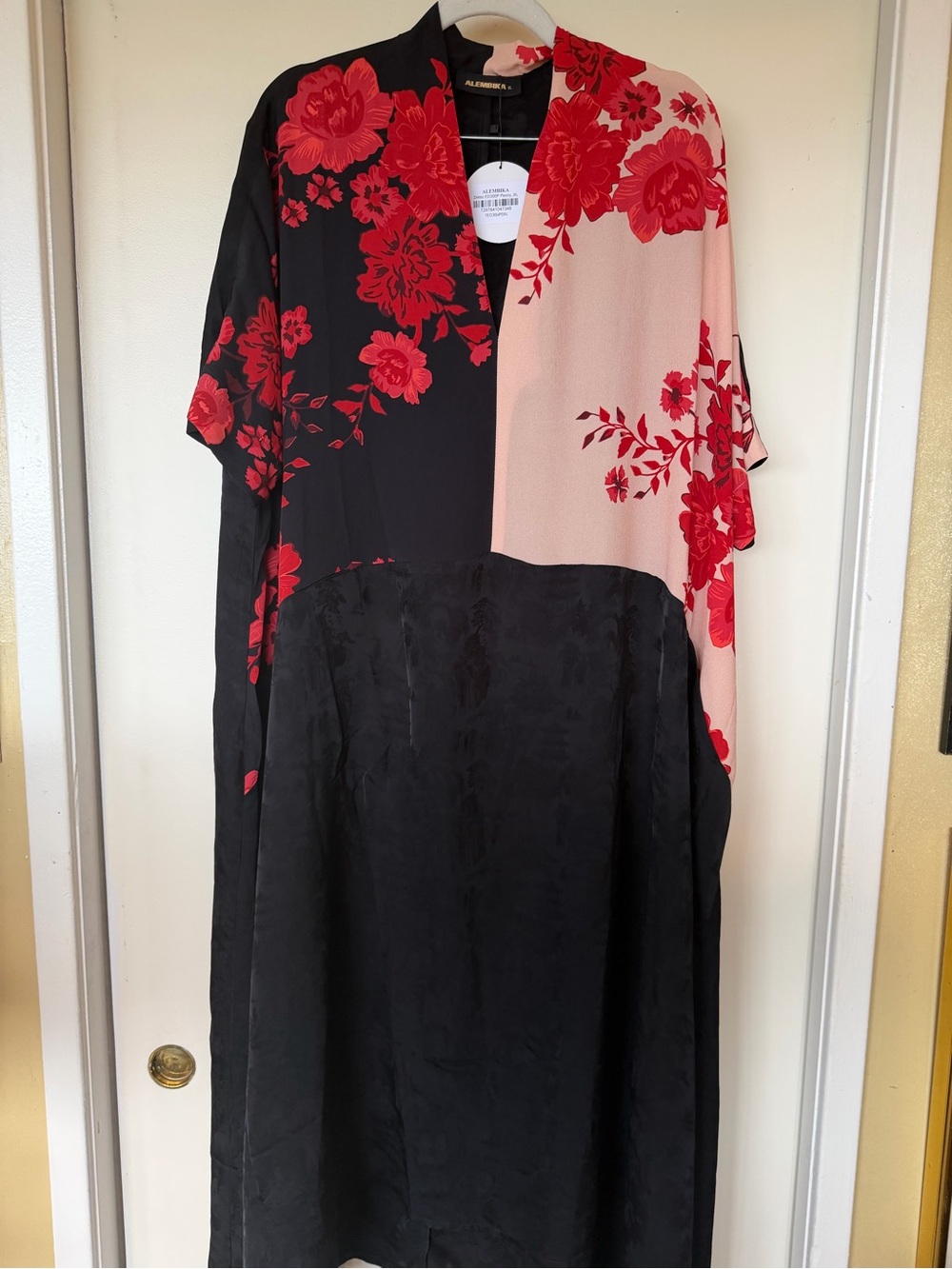 Alessandra Rich Black & Blush Floral Midi Dress